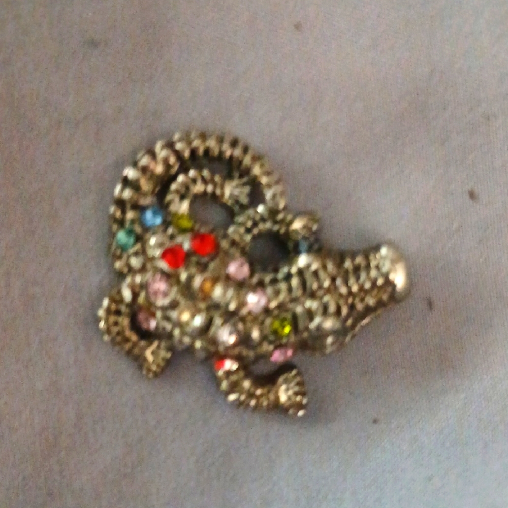 Multicolor Crystal Crocodile Brooch Vintage